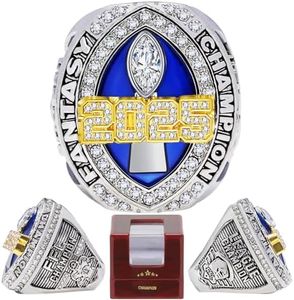 LANGE HOME Fantasy Football Ring 2024,Fantasy Football Championship Ring with High-Grade Gift Box,League Champion Trophy Rings Premium Award for Winner (Blue-2025, 8-D18.15MM-C57MM)