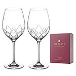 DIAMANTE Red Wine Glasses Pair – ‘Lotus’ Collection Hand Cut Crystal Wine Goblets Set of 2