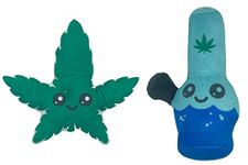 Dog Toy 2-Pack - Weed Leaf Water Pipe Dog Toys Funny Stuffed Squeaker Chews Plushies for Puppies