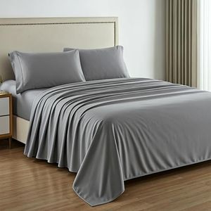 100% Egyptian Cotton Queen Sheet Set 1000 Thread Count 4 Piece Sheet Set- Color Stone Grey - Fits Mattress Upto 18'' Deep Pocket by Mayfair Linen