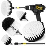 Holikme 5Pack Drill Brush Attachment Set，Power Scrubber Brush Extended Long Attachment for Bathroom Surfaces, Grout, Floors, bathtubs, Showers, Tiles, Kitchens and Cars，White