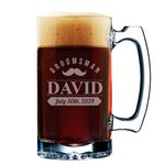 Custom Beer Mugs - Engraved Personalized Groomsmen Beer Glasses Gifts - 12 oz - 3 Lines Design
