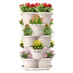 VIVOSUN 5 Tier Vertical Gardening Stackable Planter for Strawberries, Flowers, Herbs, Vegetables Ivory
