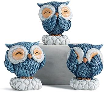 AWNR 3 Pcs Blue Owl Decor for Home Decor Accents, Owl Statue for Cute Shelf Decor Accents Living Room Bookshelf Decorations Owl Sculpture for Owl Lover Gifts