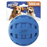 Nerf Dog Rubber Ball Dog Toy with Checkered Squeaker, Lightweight, Durable and Water Resistant, 4 Inch Diameter for Medium/Large Breeds, Single Unit, Blue