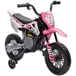 Qaba Kids Dirt Bike with Twist Grip Throttle, 12V Electric Motorcycle, Electric Bike with Training Wheels, Spring Suspension & Music, for Toddler 3-6 Years, Pink