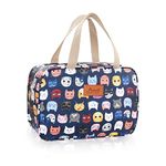 Toiletry Bag, Large Travel Hanging Make up Wash Bags, Portable Waterproof Cosmetic Bag, Light Blue White Bear Toiletry Kit, Bathroom Storage Case for Women Girls Ladies (Mini cat Head)