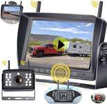 RV Backup Camera Wireless HD 1080P Trailer Bluetooth Rear View Cam System Touch Key 7'' DVR Monitor Split Screen 4 Channels for Truck Camper Adapter for Furrion Pre-Wired RVs Truck,Trailer