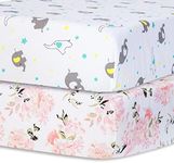 bimocosy 2 Pack Microfiber Fitted Crib Sheets for Baby Girls,Boys 28''x 52'' Ultra Cozy & Soft Crib and Toddler Bed Sheets for Standard Crib and Toddler Mattresses, Floral/Elephant