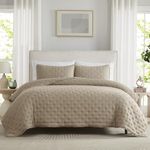 WDCOZY Beige Cloud California Cal King Size Quilt Bedding Sets with Pillow Shams, Oversized Tan Lightweight Bedspread Coverlet, Taupe Camel Soft Cute Bed Cover for All Season