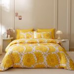 Wellboo Yellow Sunflower Comforter Sets King Boho Yellow Floral Bedding Set Cotton Women Girls White and Yellow Botanical Quilt Summer Floral Comforter Large Flower Plant Blankets Garden Bohemian Bed