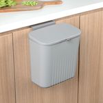 Amazon Basics 9 Litre Kitchen Dustbin with Lid, Hanging Plastic Trash Can for Cabinet Door, Wall Mounted Garbage Bin, Double-Sided Open Design – Grey