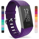 Yousave Accessories Compatible Strap For Fitbit Charge 3, Fitbit Charge 4, Silicone Fitbit Charge 3 Wristband, Sport Wrist Strap for the Fitbit Charge 3 and 4 - Large - Plum