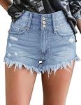 luvamia Women's Casual Summer Denim Shorts Ripped Button Down Jeans Shorts Sky Blue Size Medium