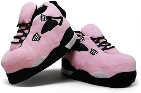 WEIRTA Warm Plush Sneaker Slippers, Trendy Anti-Slip Furry Soft House Shoes Fluffy Unisex Comfy Home Slides One Size Fits Most Indoor Outdoor, Pink, 12 Women/10.5 Men