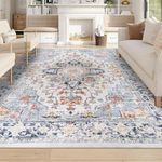 Homcomodar Vintage Area Rug 120x170cm Washable Living Room Rug Non-Slip Print Accent Rugs for Bedroom Distressed Thin Carpet Boho Rug for Dining Room