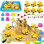 Construction Sensory Bins for Toddlers, Sensory Toys Play Sand Art Kit with Sandbox & Sand Castle Molds & Tools, Construction Toys Christmas Birthday Gift for Girls Toddler Ages 3 4 5 6 7 8 (cars)