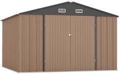 Zstar 12 x 10 FT Outdoor Storage Shed, Metal Steel Utility Tool Shed with Updated Frame Structure & Lockable Double Door, Waterproof Garden Steel for Backyard, Garden, Patio, Brown