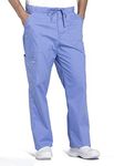 Cherokee Men's Scrub Pants Tapered Leg with Elastic Waistband Zip Fly Front and 5 Pockets WW190, M, Ciel Blue