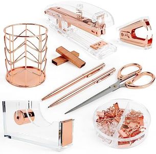 Every Desk Rose Gold Office Supplies for Desk - Rose Gold Desk Accessories Set with Cute Stapler, Tape Holder, Staple Remover, 2 Pens, Scissors, and More - Stylish Office Supplies Kit