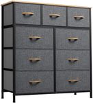 YITAHOME Dresser with 9 Drawers - Fabric Storage Tower, Organizer Unit for Bedroom, Living Room, Hallway, Closets - Sturdy Steel Frame, Wooden Top & Easy Pull Fabric Bins (Dark Black Grey)