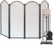 Panacea Fireplace Tool Set and Screen, Black & Antique Brass