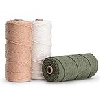 Navaris Macrame Cord 3mm x 100m (Set of 3 Reels) - Rope Made of 100% Natural Cotton for Wall Hangings and Plant Hangers - Pink, Olive, Off-White