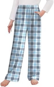 Arshiner Pajama Pants for Girls Long Sleep Plaid Pants Soft Lounge Pj Bottoms with Pockets Light Blue Plaid 12-13 Years