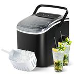 YSSOA Portable Ice Maker for Countertop, 9 Ice Cubes Ready in 6 Mins, 26lbs Ice/24Hrs, with Self-Cleaning Feature, Ice Spoon and Basket, for Home Kitchen Office Camper RV, Black