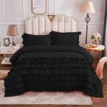 BALAJI EXPORT Luxurious Hotel Quality Half-Ruffle Duvet/Rajai/Quilt Cover 3 PC Set with Zipper, 400 Thread Count (1 Duvet Cover and 2 Pillow Cover) 100% Egyptian Cotton-King Size, Black Solid