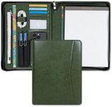 Calfinder Vegan Leather Portfolio with Zipper, Professional Business Padfolio A4 Writing Pad Holder, Green, Resume Folder for Men and Women Non-Customized