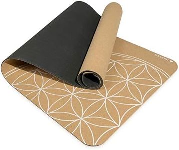 Navaris Non Slip Cork Yoga Mat - Fitness Mat with Shoulder Strap for Sports Pilates Gymnastics - Exercise Mat with Flower of Life Design 183x61x0.5cm