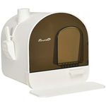 PawHut Cat Litter Box Kitten Litter Tray w/Hood, Scoop, Filter, Flap Door, 43 x 44 x 47cm - White