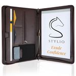 STYLIO Zipper Padfolio Portfolio Binder Organizer (Walnut Color) | Faux Leather Portfolio for Resume, Documents, Phone, Tablet, Business Supplies and Cards | Letter Sized Notepad Included | Brown