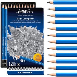 STAEDTLER Mars Lumograph Art Drawing Pencils (12-Pack) – Sustainable, Break-Resistant Graphite, Metal Case