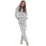 Lora Dora Womens Heart Print Onesie Grey Large