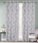 Dashing Fabrics 2 IN1 Back Velvet Classic Grommet with Grey Leaf Embroidery Floral Door Curtains - 1 Pair (8 Feet,Grey Velvet)