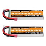 Youme Power 2S LiPo Battery, 7.4V RC Lipo Batteries 4500mAh 60C Soft Case with Dean-Style T Connector for 1/8 and 1/10 RC Vehicles Car Buggy Truggy Airplane Drone FPV(2 Packs)