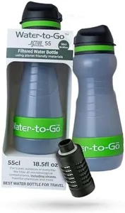 WATER-TO-GO Water Filter Bottle (18.5oz/55cl,Green) Perfect for Hiking Camping Travel and Survival - Eco-Friendly Bioplastic - Incl. 3-in-1 Purifier Filter