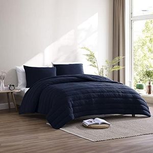 Brielle Home Modal T-Shirt Jersey Knit Comforter Set – Beech Tree Fiber Cooler Than Cotton & Super Soft Comforter Set, Navy, Full/Queen