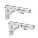 Highdecora Folding Shelf Brackets, 2 Pcs Heavy Duty Foldable Shelf Brackets Metal Wall Mounted Foldable Triangle Support Brackets for Table DIY Work Bench (White, 16 inch)