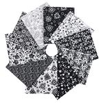 Craftido -43 Options- 100% Cotton Quilting Fabric Bundles 10pcs Fat Quarters 18"x21"(46x53cm) -Medium Weight 5.2 oz- for Quilting, Sewing Project, Patchwork, DIY Crafts - Black & White Flower