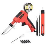 Soldering Gun, Automatic 60W Electronics Solder Iron Gun Kit, Soldering Tools with 5pcs Soldering Tips, Desoldering Pump, Tweezers, Soldering Wires for Jewelry, Home DIY (Red)