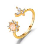 Adjustable Casual Waterproof Open Heart Leaf Shaped Ring For Women and Girl (Opal Sunflower Ring)