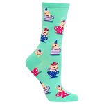 Hot Sox womens Animal Series Novelty Crew Casual Sock, Tea Cup Pigs (Jade), Shoe Size 4-10 Sock Size 9-11 US