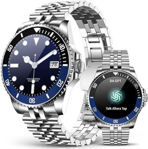 2025 DA GPT Smart Watch for Men, Heart Rate, Blood Pressure, Blood Oxygen, Sleep Monitor, 107 Sports Modes, 1.19-inch AMOLED Display, Waterproof Round Watch, Compatible Android and iOS Silver Metal