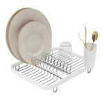 Umbra Sinkin Dish Drying Rack with Removeable Cutlery Holder for Sink or Countertop, Standard, White/Nickel