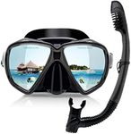 Adult Snorkel Set Panoramic Anti-Fog Diving Mask and Dry Snorkel, Tempered Glass Snorkel Mask Professional Youth Snorkeling Gear for Snorkeling, Swimming, Diving