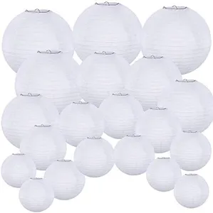 Supla 20 Pack Chinese White Paper Lantern?Hanging Paper Lanterns White Round Paper Lanterns 4” 6” 8” 10” 12” White Hanging Lanterns Wedding Party Decorations