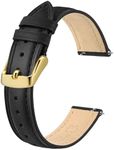 BISONSTRAP Elegant Leather Watch Straps, Quick Release, Watch Bands for Women and Men, 16mm, Black (Gold Buckle)